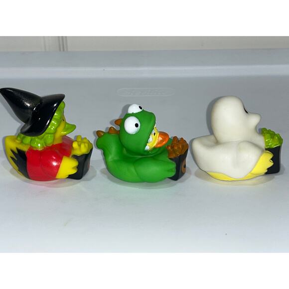 Set of 3 New Halloween Costume Rubber Duckies Duck 2” Jeep Witch Ghost Dragon - Picture 4 of 4